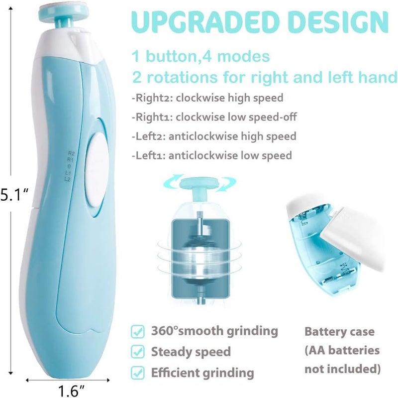 Consevisen Baby Nail Trimmer Electric Nail File Baby Nail Clippers, 20 in 1 Safe Nail Filer Grinder Kit for Newborn Infant Toddler Kids or Adults Toes Fingernails Care Trim Polish, Led Light and Grinding Heads - Image 3